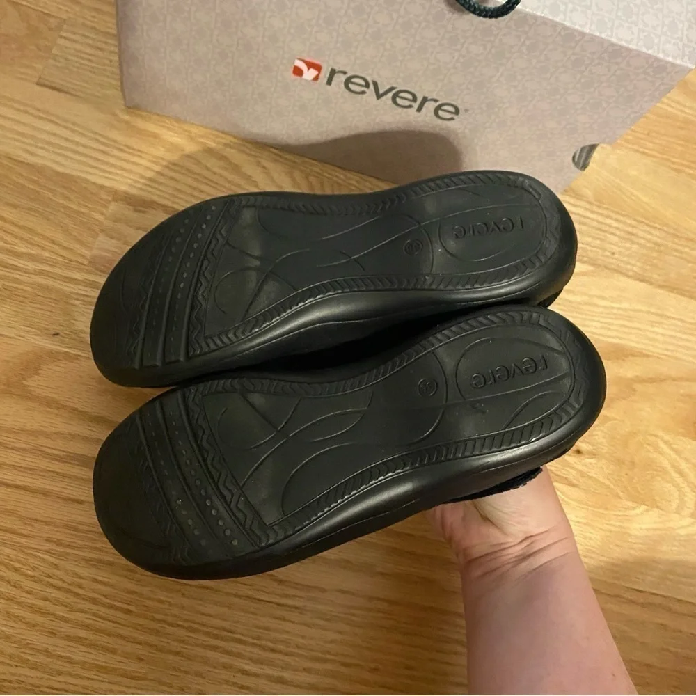 Revere Petra Mary Jane Flat Shoes NEW Sz 7 Black Lizard Leather Women’s